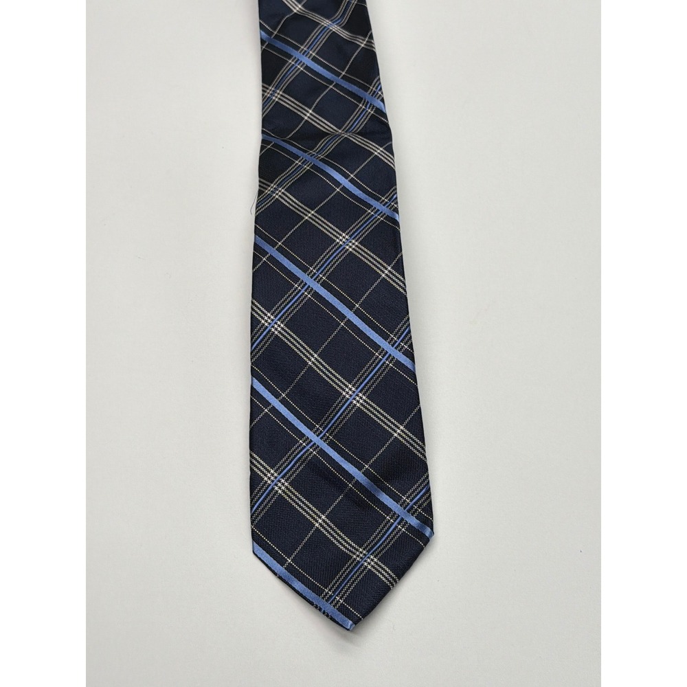 Michael Kors Mens Navy Blue Plaid Silk Necktie Designer Check Dress Tie
